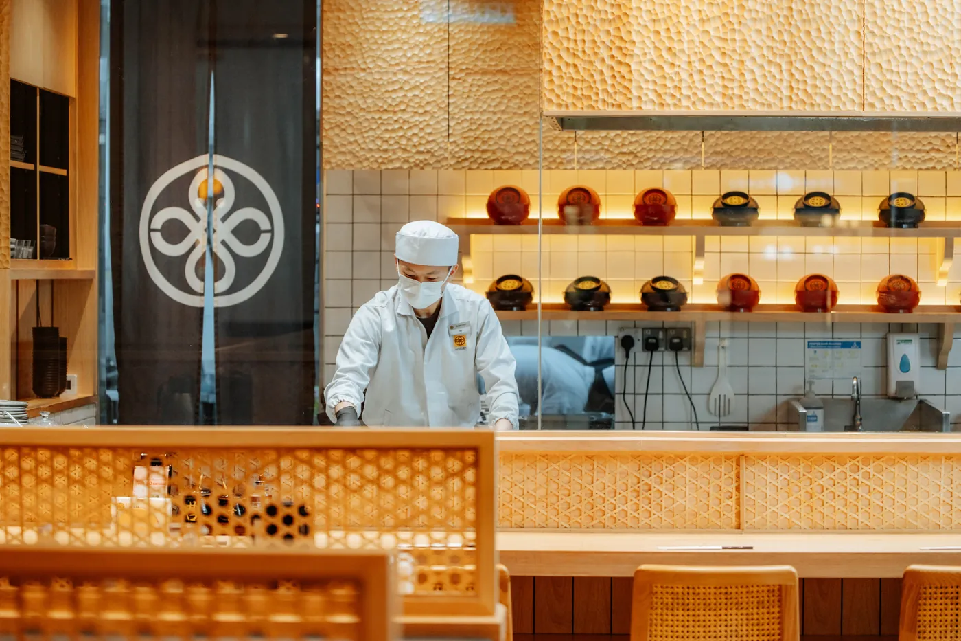 Open kitchen restaurant interior photography